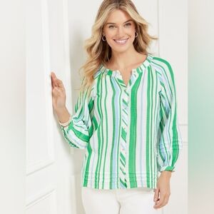 Talbots Pintuck Button Front Top Cruise Stripe Women's Size Small Petite Spring